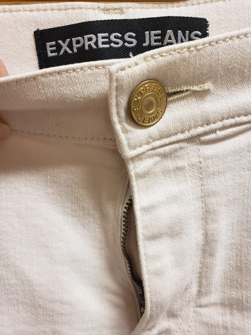 Express Beige Distressed Denim Shorts with Crochet Lace Detail Size 12 - Picture 3 of 4